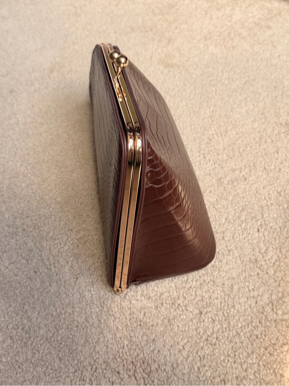Anthropologie Croc-Embossed Frame Clutch - Brown with Gold Hardware - Picture 4 of 6